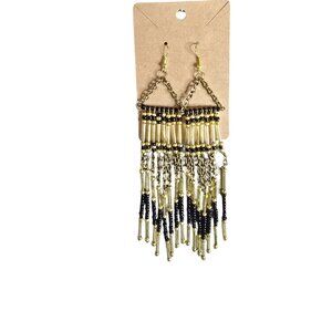 Bohemian Women's Gold Plated Brass Black Beaded Hook Earrings